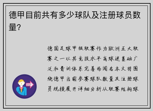德甲目前共有多少球队及注册球员数量？